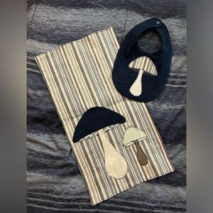 Denim & blues handmade burp cloth & bib set